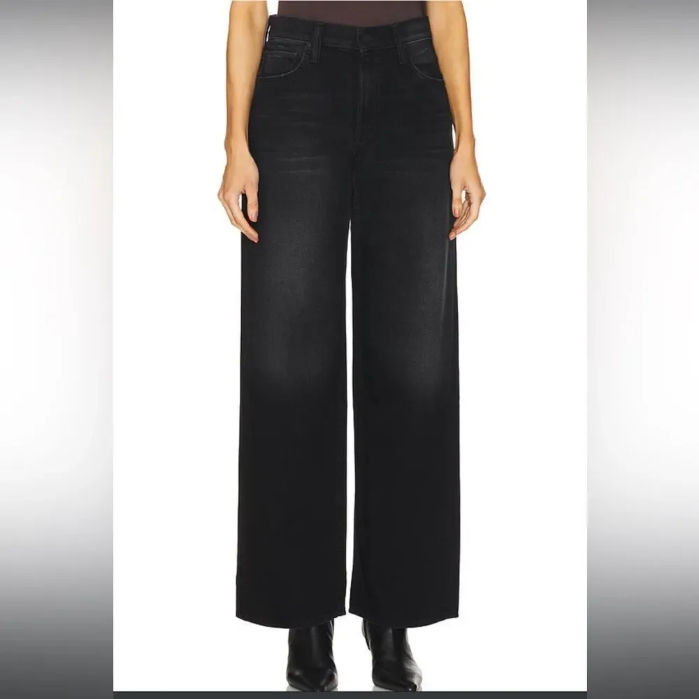 NWT MOTHER Women's The Spinner Zip Sneak Wide Leg Jeans‎ In Magic Black Size 33